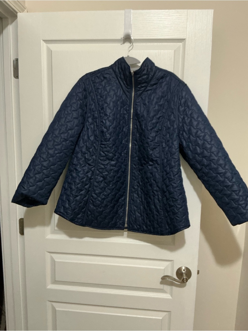 NWOT Chico’s Floral Print Navy Gray Light Puffer Reversible Jacket Sz 3 (XL/16) - Picture 5 of 12